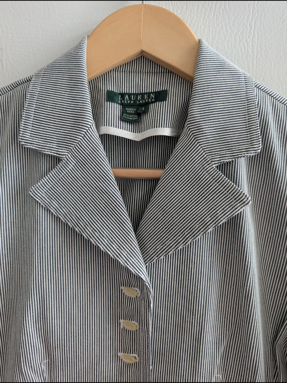 Ralph Lauren Cotton Gray White Pinstripe Tailored Women's Blazer - S
